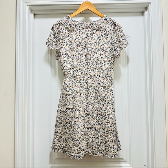 Madewell Floral Ruffle Neck Lined Short Sleeve Mini Dress Size 0 - Picture 6 of 10